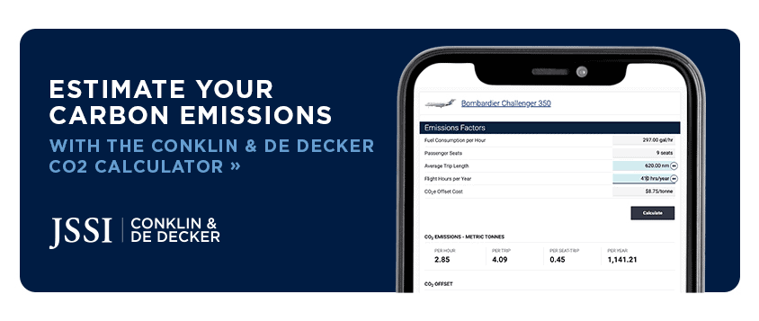 Image containing a screenshot of the Carbon Dioxide Emissions Calculator with the text "Estimate your carbon emissions with the Conklin & de Decker CO2 calculator."