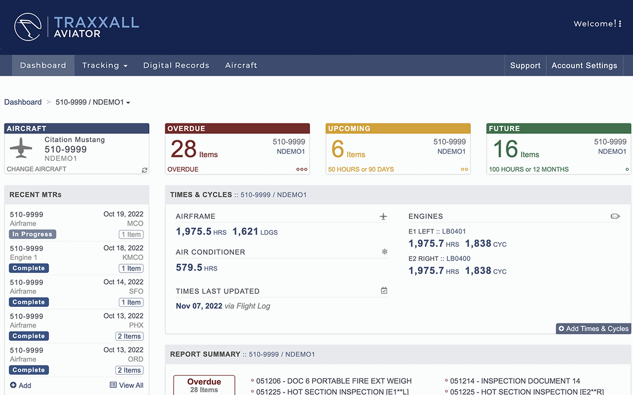 Screenshot of Traxxall Aviator application